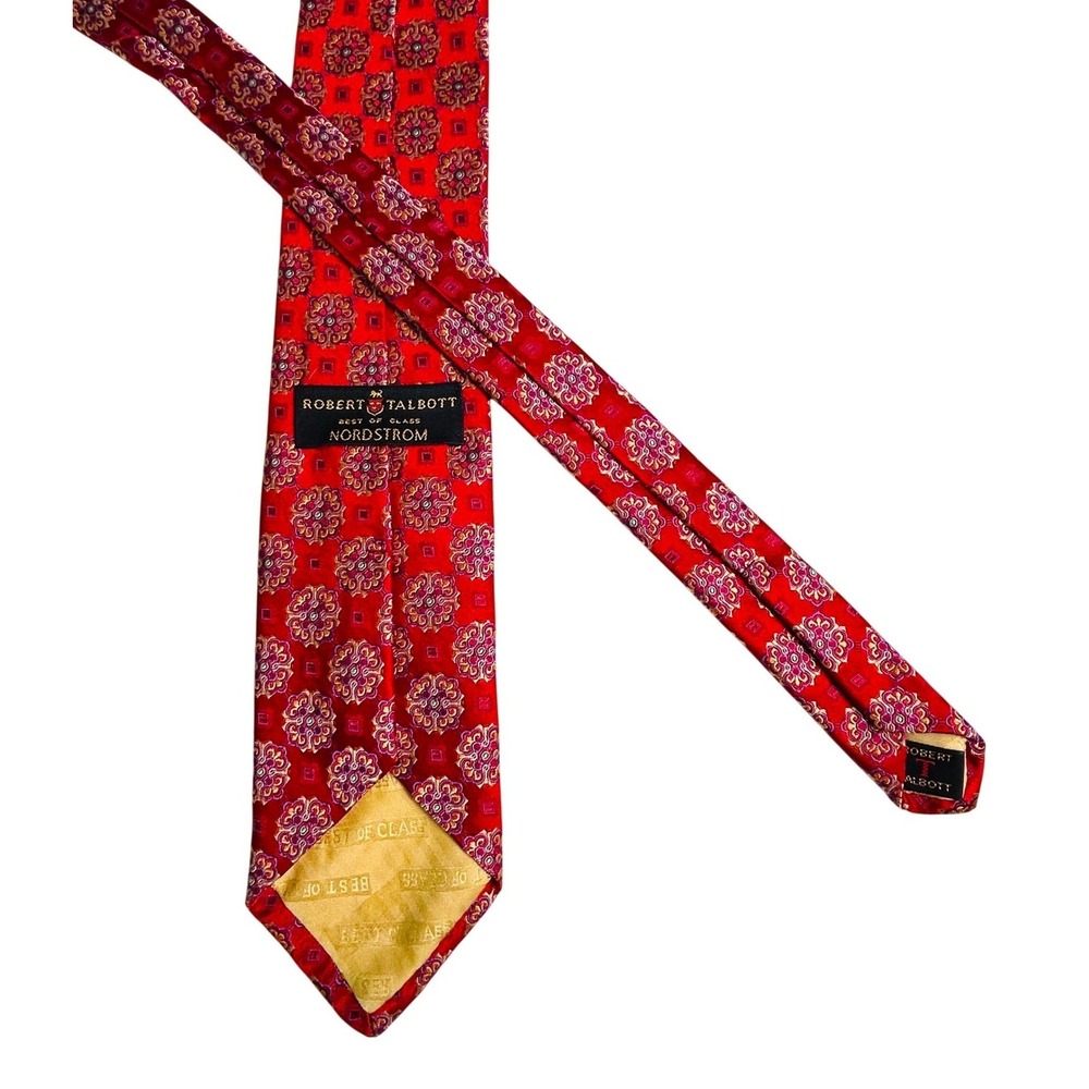 Robert Talbott Nordstrom Red Floral Silk Necktie Mens Hand Sewn USA 3.5"X59"‎